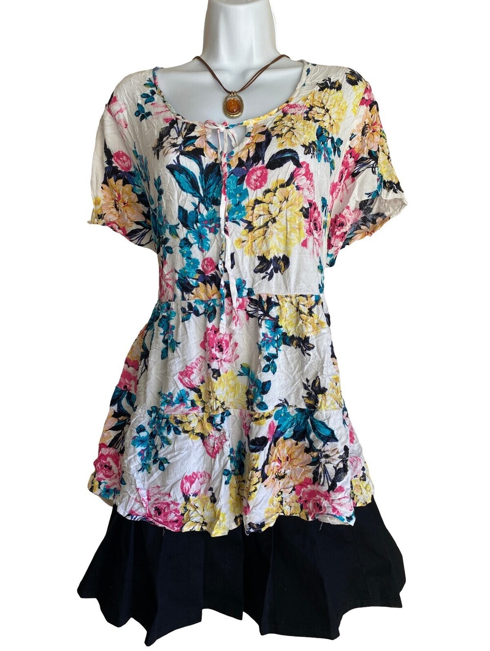 Vintage Torrid Plus 2X Boho Floral Peplum Babydoll Tunic Blouse Cottagecore Boho